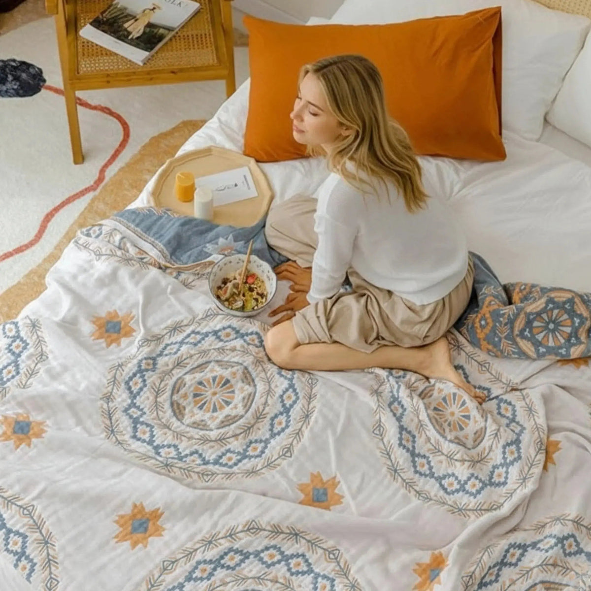 Nordic Boho Soft Bedspread with Breathable Cotton Gauze for Sofa, Bed, and Summer Air-Conditioned Comfort