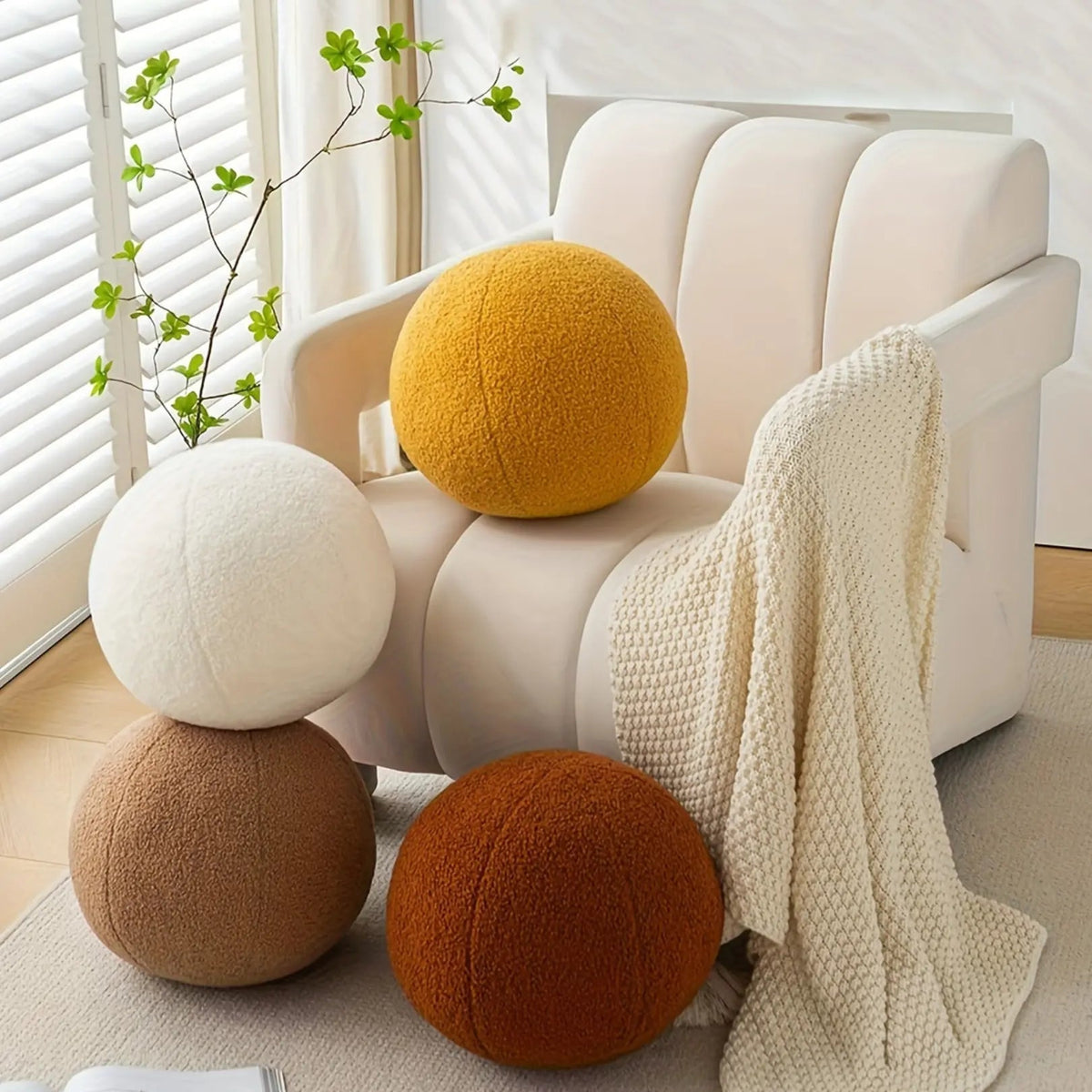 Round Ball Decorative Pillow with Plush Filling and Neutral Tone for Modern Living Room and Bedroom Styling
