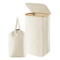Laundry Basket with Lid and Removable Inner Bag with Bamboo Handles for Bedroom and Bathroom Use