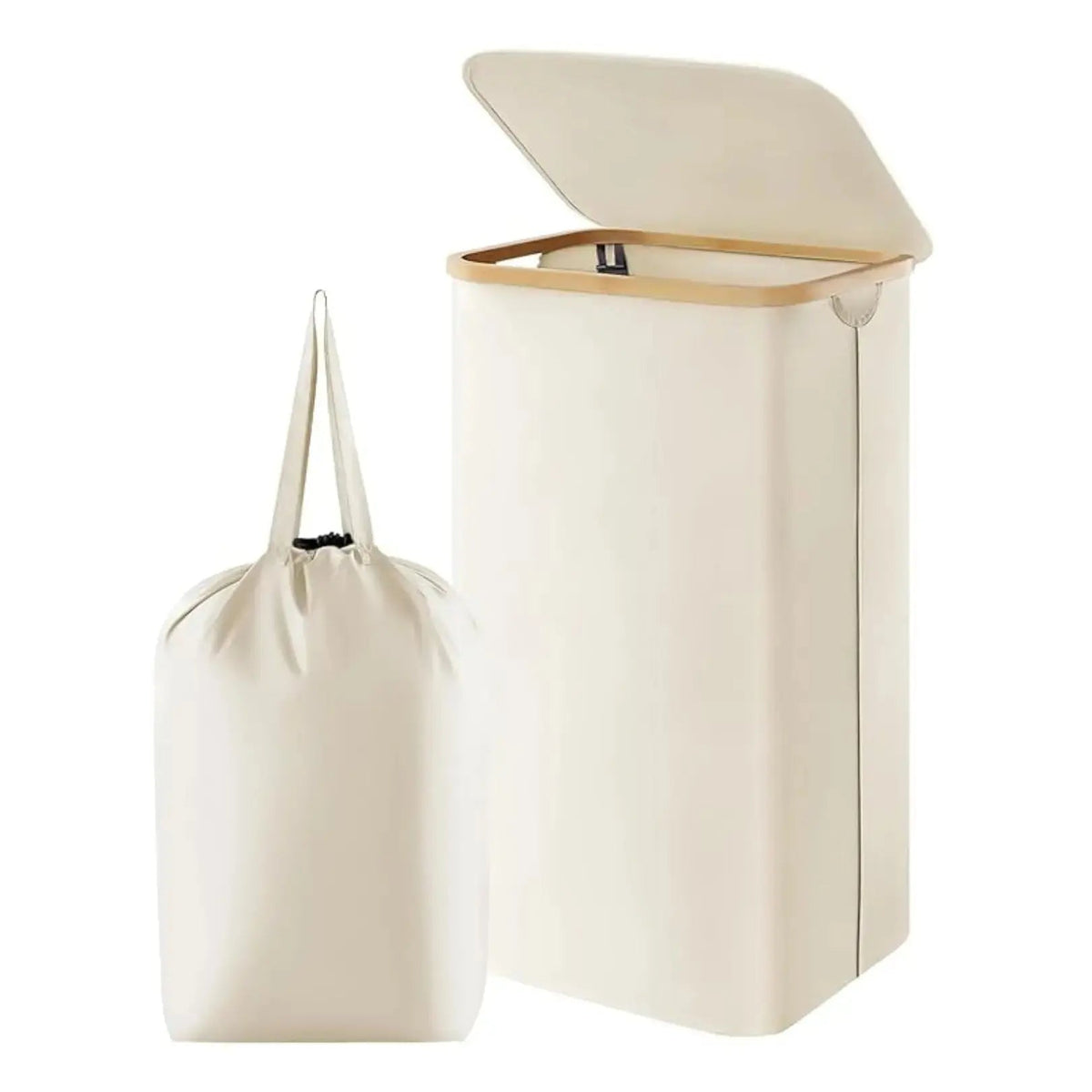 Laundry Basket with Lid and Removable Inner Bag with Bamboo Handles for Bedroom and Bathroom Use