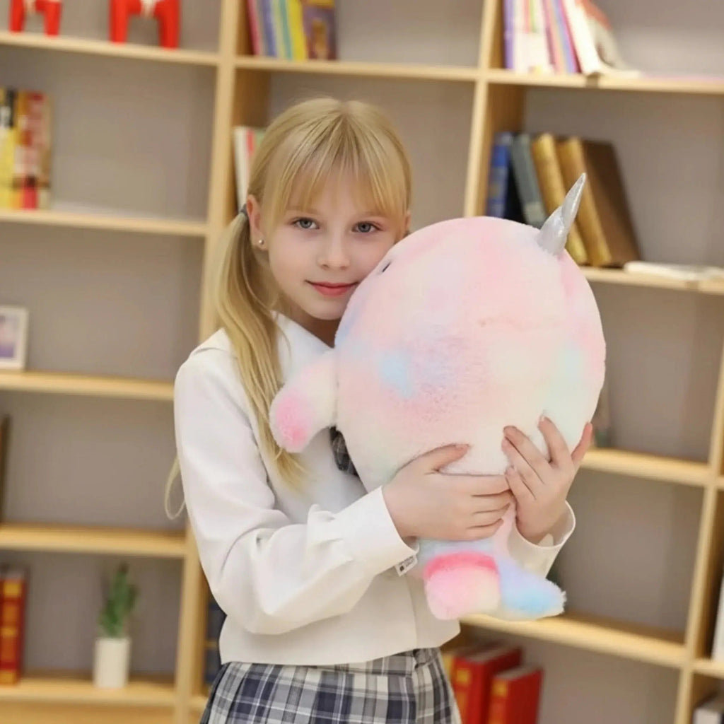 Colorful Narwhal Plush Toy with Soft Rainbow Finish for Cozy Play and Decorative Display