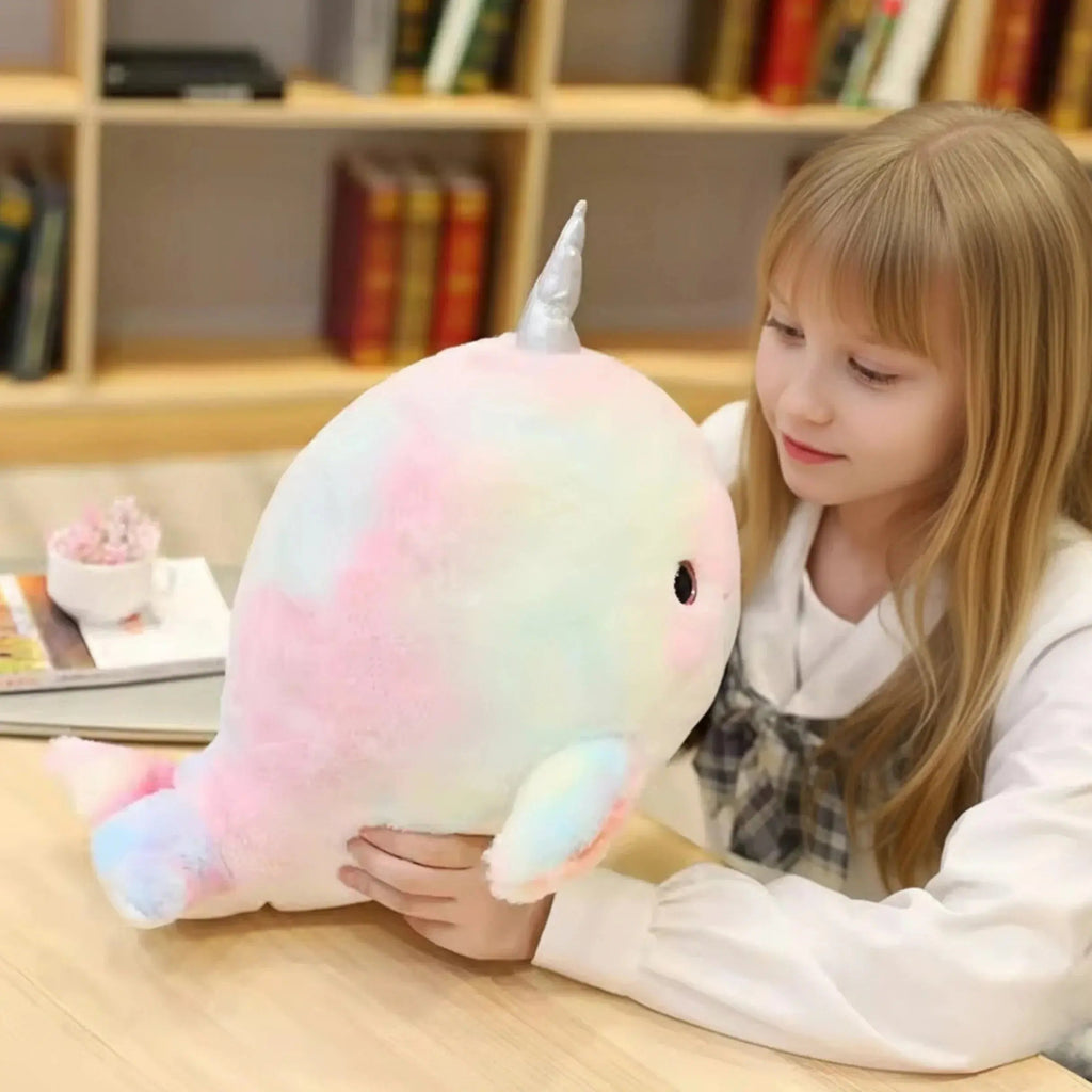 Colorful Narwhal Plush Toy with Soft Rainbow Finish for Cozy Play and Decorative Display