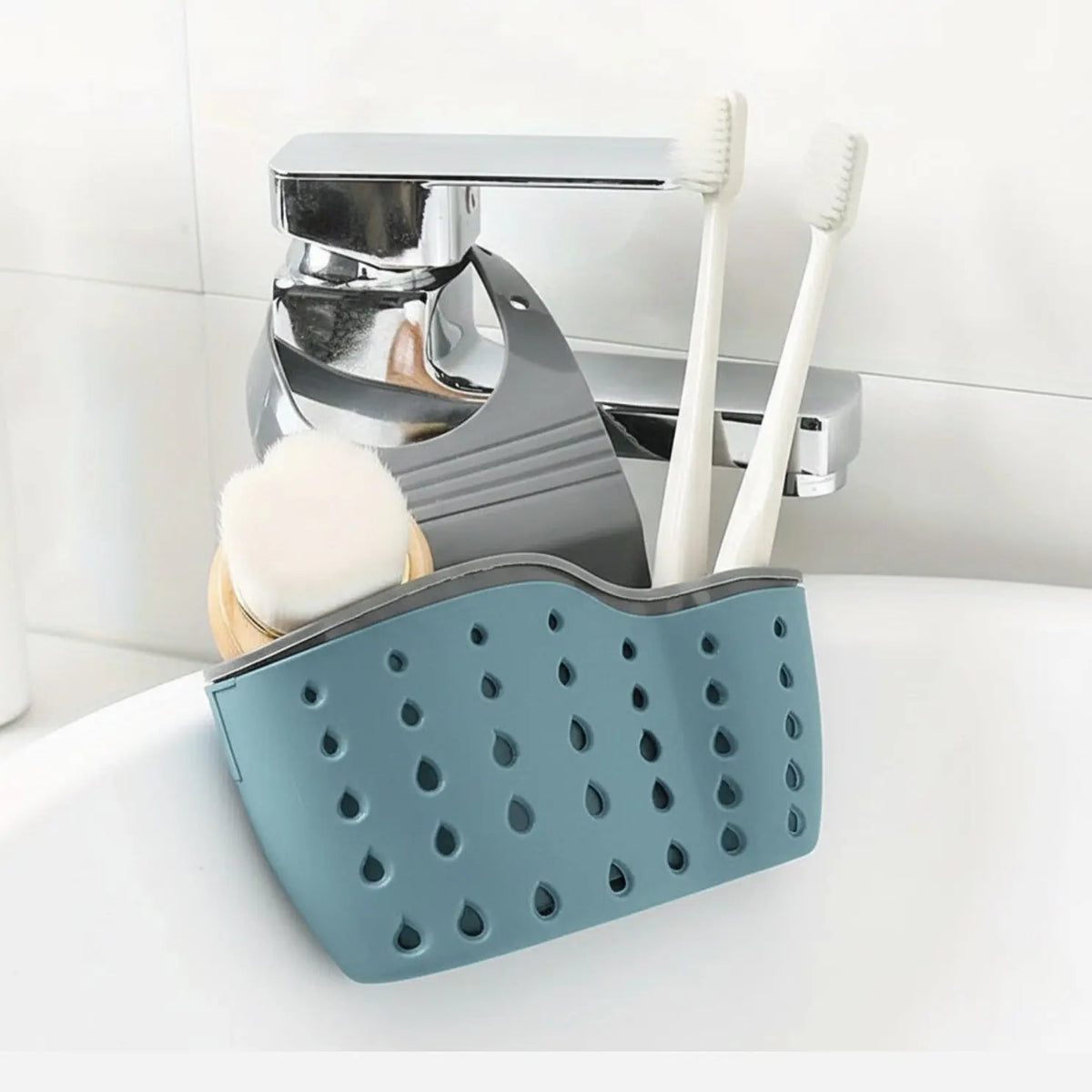 Adjustable Hanging Sink Draining Basket Rubber Sponge Holder for Kitchen and Bathroom