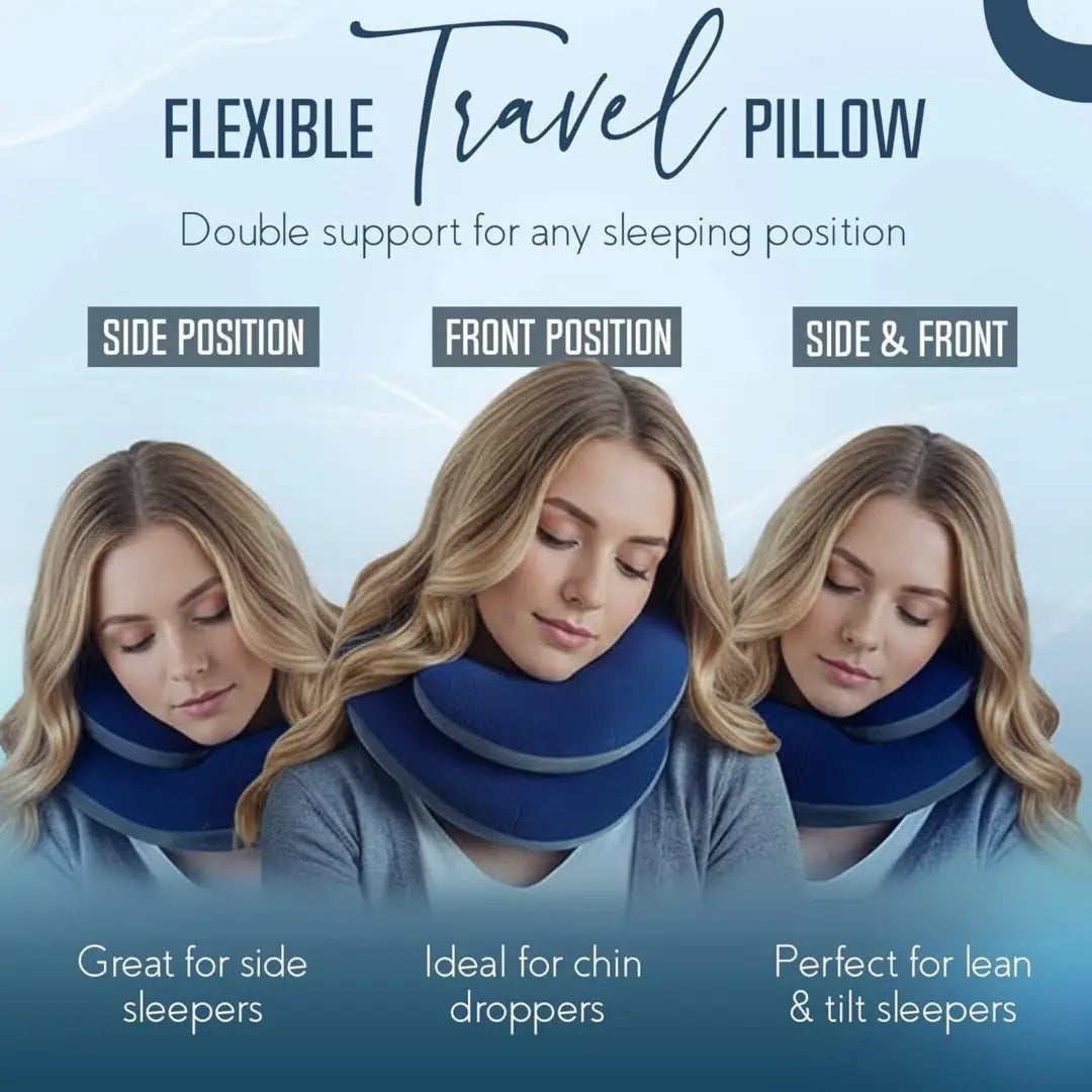 Travel Pillow with Patented Double Support and Adjustable Design for Long Flights and Car Rides