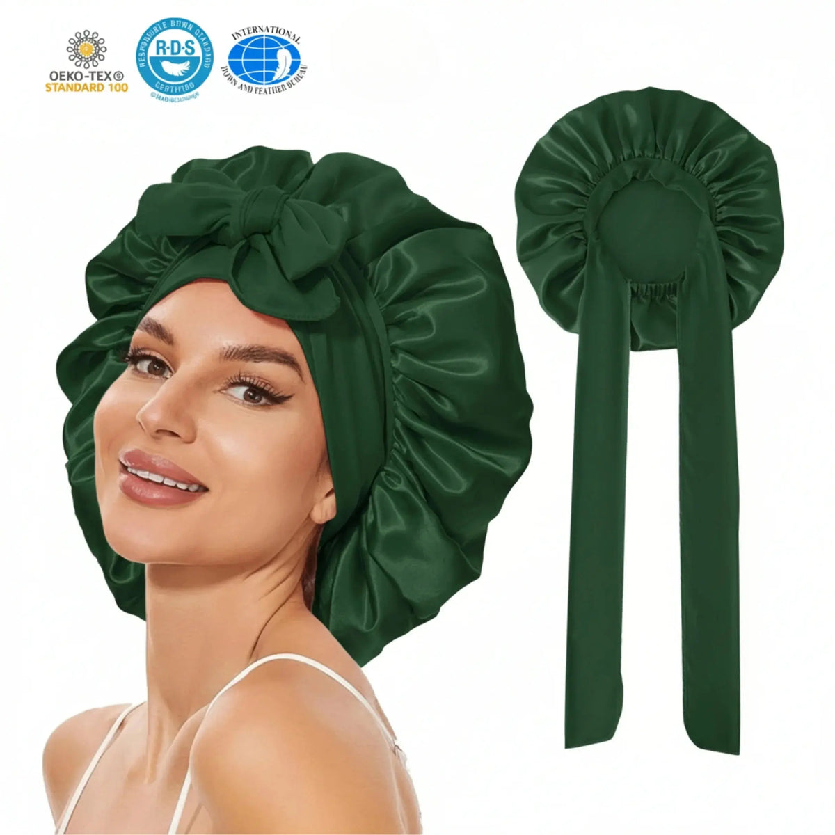 Satin Silk Sleep Bonnet with Adjustable Tie Band for Nighttime Comfort and Secure Fit