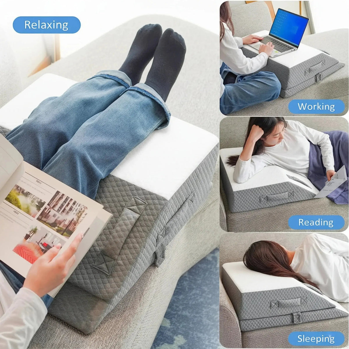 Comfort Elevation Wedge Pillow with Memory Foam Core and Angled Design for Resting, Reading, and Sleep