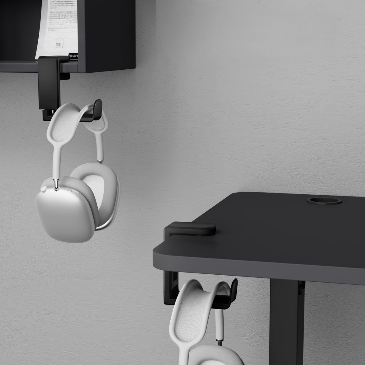 Rotatable Extendable Under Desk Clamp Headphone Stand with Support for Gaming or Office Headsets