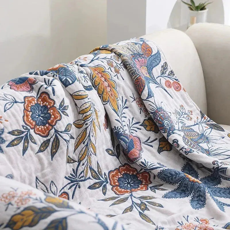 All-Cotton Gauze Fringed Towel Blanket with Lightweight Breathable Design for Single or Double Use