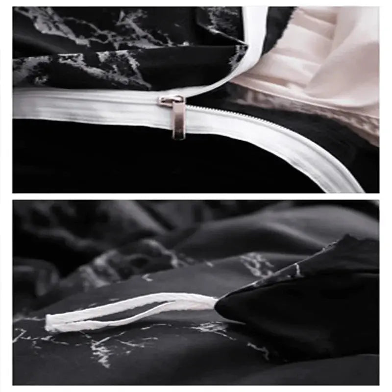 Dark Marble Print Duvet Cover Set with Zipper Closure and Matching Shams for Modern Bedroom Styling