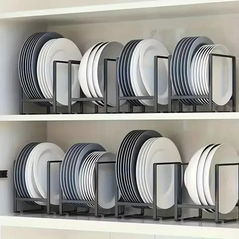 Metal Plate Holders Organizer with Rubber Guard Lining for Cabinet Counter Display and Dish Drying