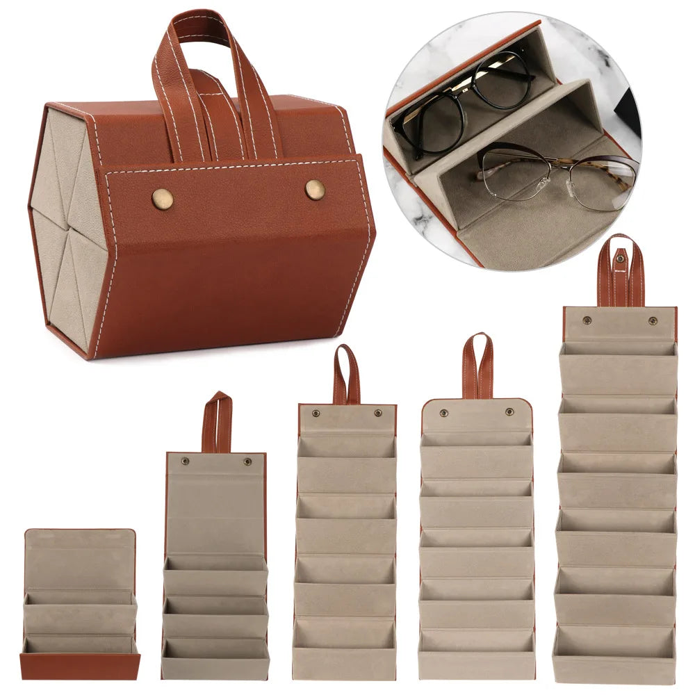 Multi Slot Glasses Organizer with PU Leather Roll Up Storage Design for Travel Eyewear Organization
