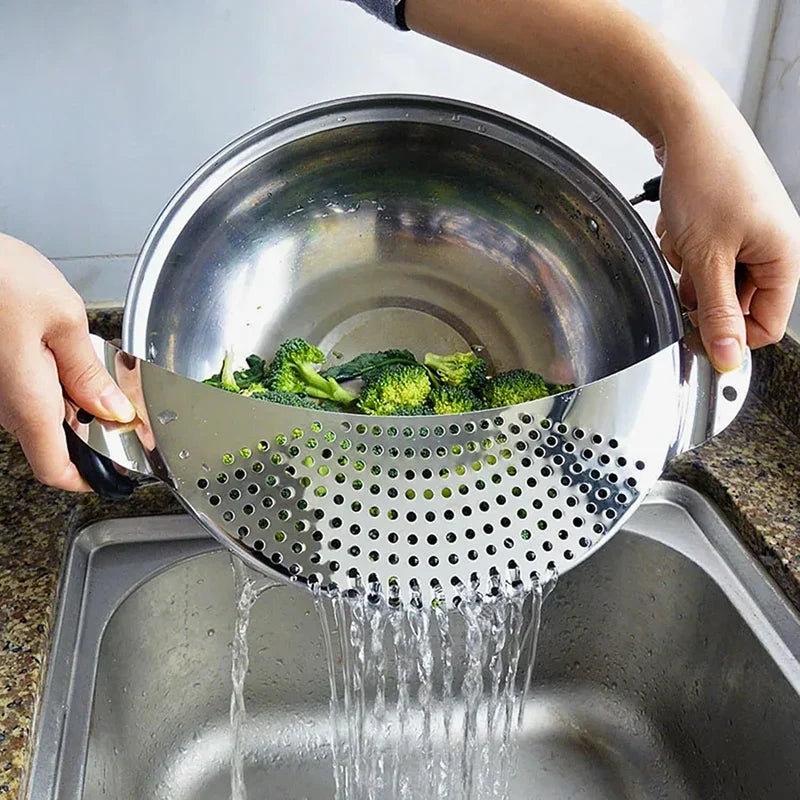 Stainless Steel Pot Strainer Set with Moon and Double Handle Designs for Pasta Rice and Stock Draining
