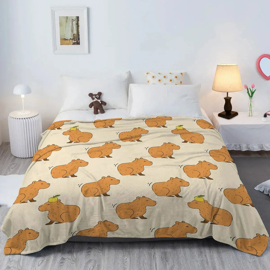 Capybara Print Plush Flannel Blanket with Soft Lightweight Feel for Home Comfort