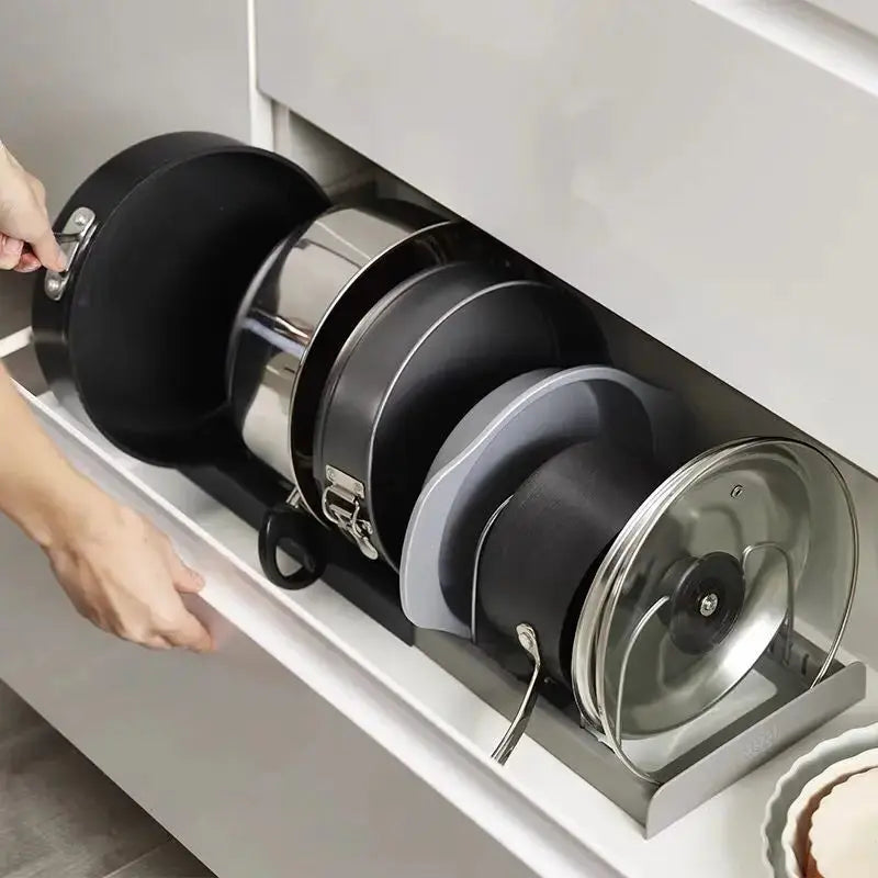 Expandable Stainless Steel Cookware Rack for Pan Lid Storage