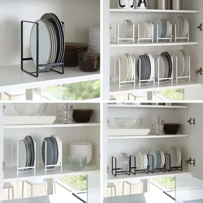Metal Plate Holders Organizer with Rubber Guard Lining for Cabinet Counter Display and Dish Drying