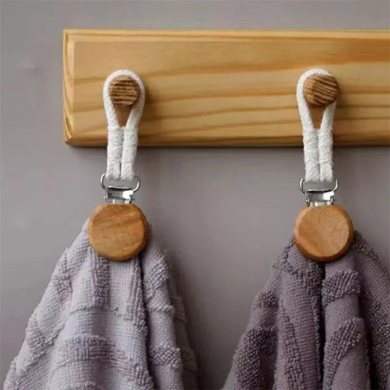 2 Pcs Multifunctional Towel Hanger Clips with Cotton Loops and Stainless Steel Hooks for Kitchen, Bathroom and Home Organization