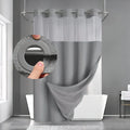 No Hook Shower Curtain with Snap In Liner and Waffle Weave Design for Bathroom Use