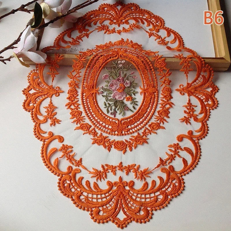 Embroidered Round Lace Table Mat Elegant Decorative Table Cover for Dining Table Party Wedding Decor
