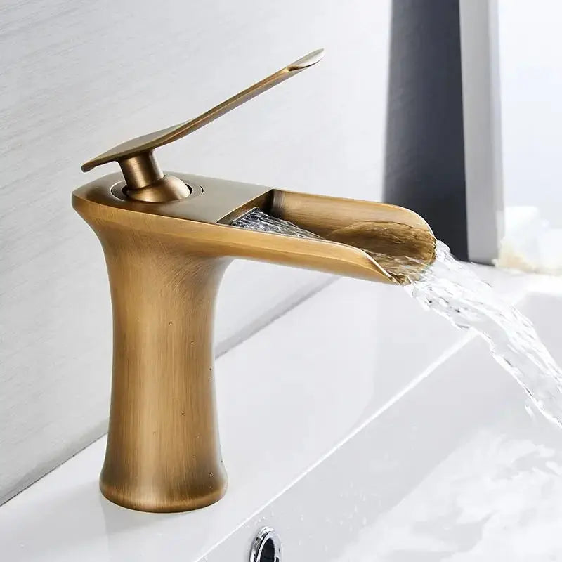 Waterfall Basin Faucet with Single Handle Mixer Design for Bathroom Sink and Vanity Use