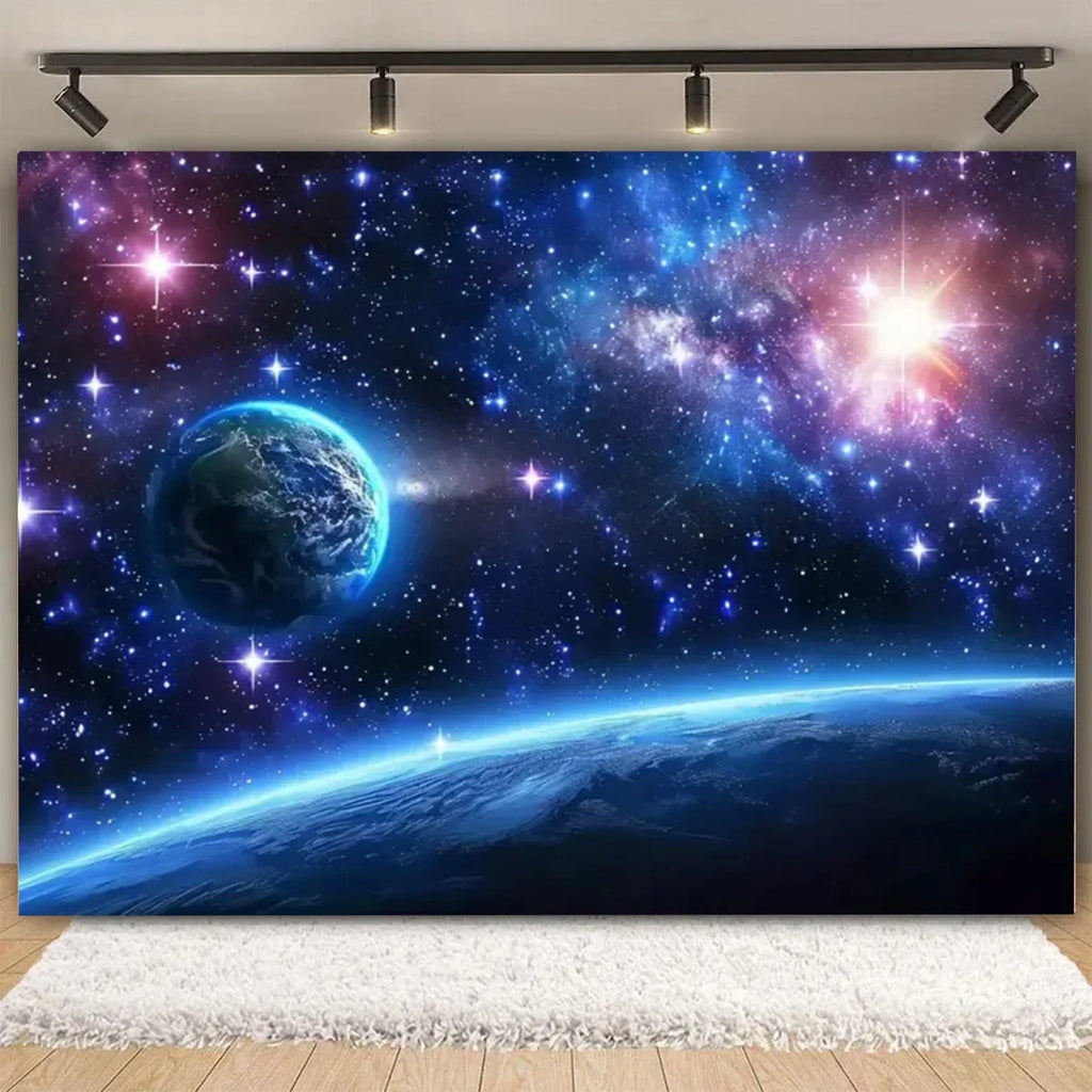 Galaxy Starry Sky Backdrop Vinyl Photo Background with Space Planet Design for Events Photography and Room Decor