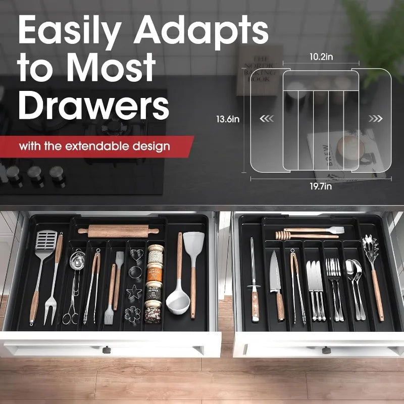 Adjustable Kitchen Drawer Organizer Tray Expandable Cutlery Divider for Forks Knives and Utensil Storage