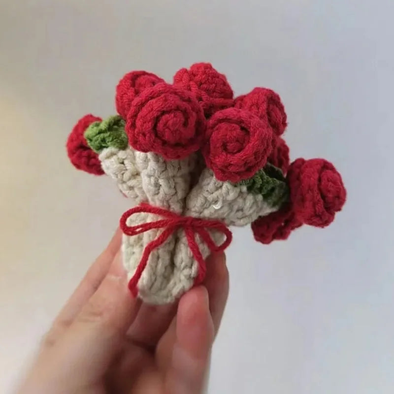 Rose Crochet Coasters with Plant Pot Holder for Coffee Table and Home Office Decor with Size 4.7×4.7×1.2" (12×12×3cm)