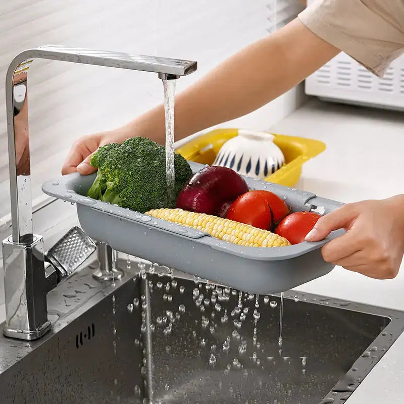 Retractable Sink Drain Basket Adjustable Vegetable Washing Rack
