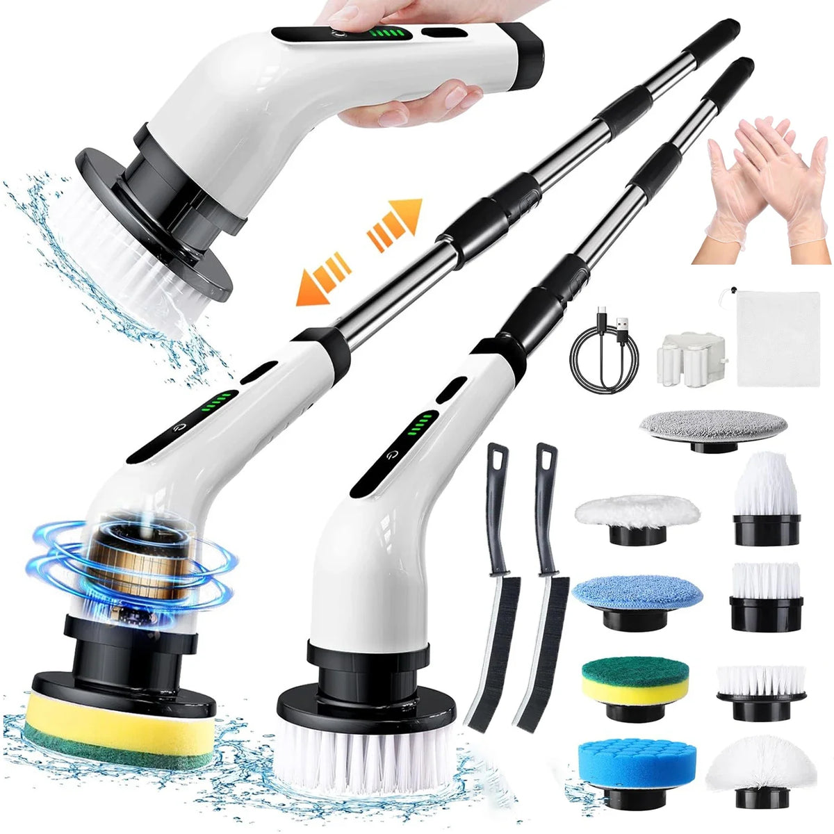 Electric Rotating Floor Scrubber Rechargeable Cleaning Brush with 9 Heads Dual Speed for Bathroom Kitchen and Floor Use