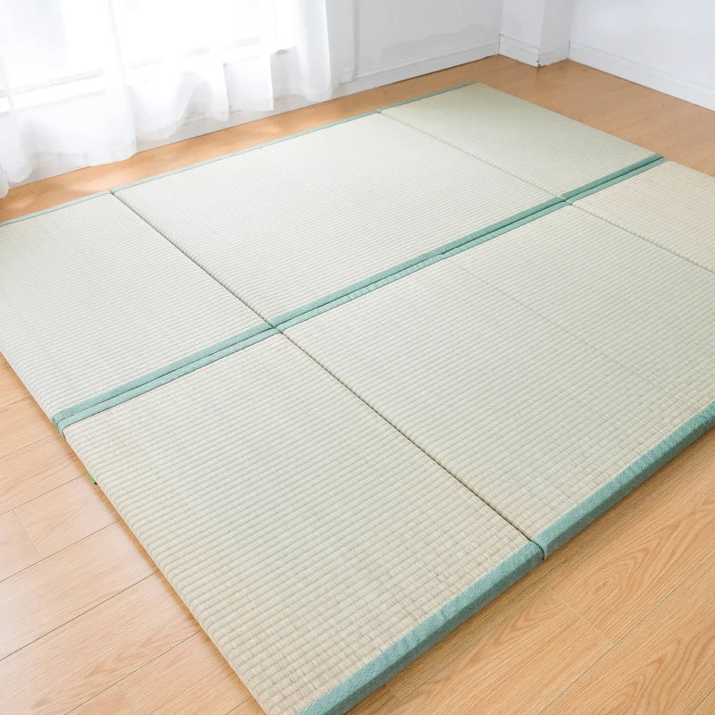 Japanese Foldable Tatami Mat with Igusa Straw Design for Floor Sleeping and Meditation Use