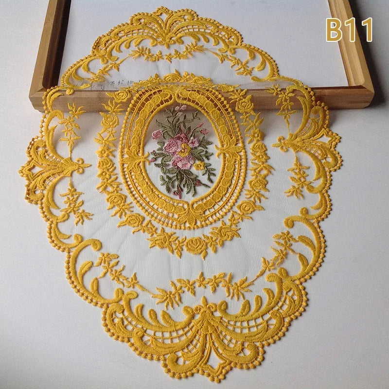 Embroidered Round Lace Table Mat Elegant Decorative Table Cover for Dining Table Party Wedding Decor