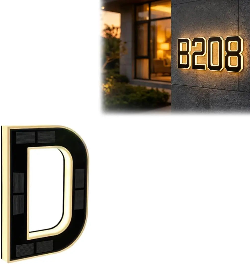 Solar LED Address Plaque with Waterproof Illuminated House Number Design for Outdoor Wall Mounting
