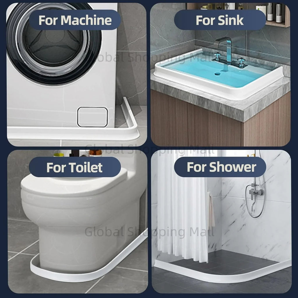 Collapsible Shower Water Barrier with Flexible Leak Proof Threshold Design for Bathroom and Kitchen Floors