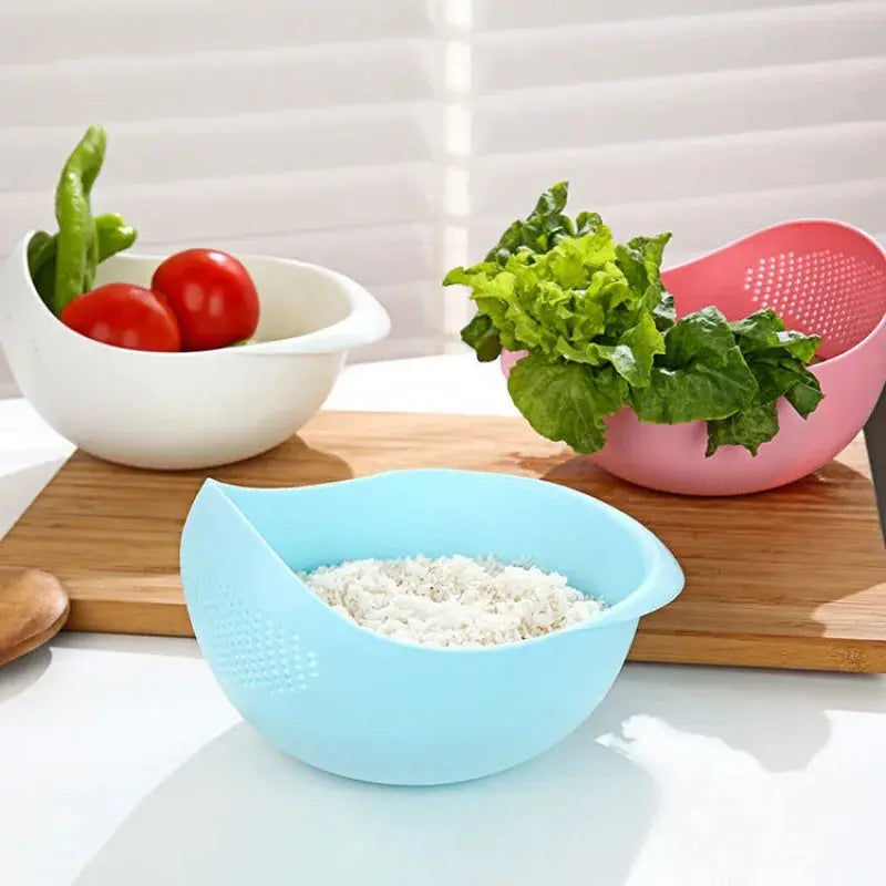 Plastic Rice Sieve Colander with Handles Fine Mesh Drain Basket for Kitchen Washing