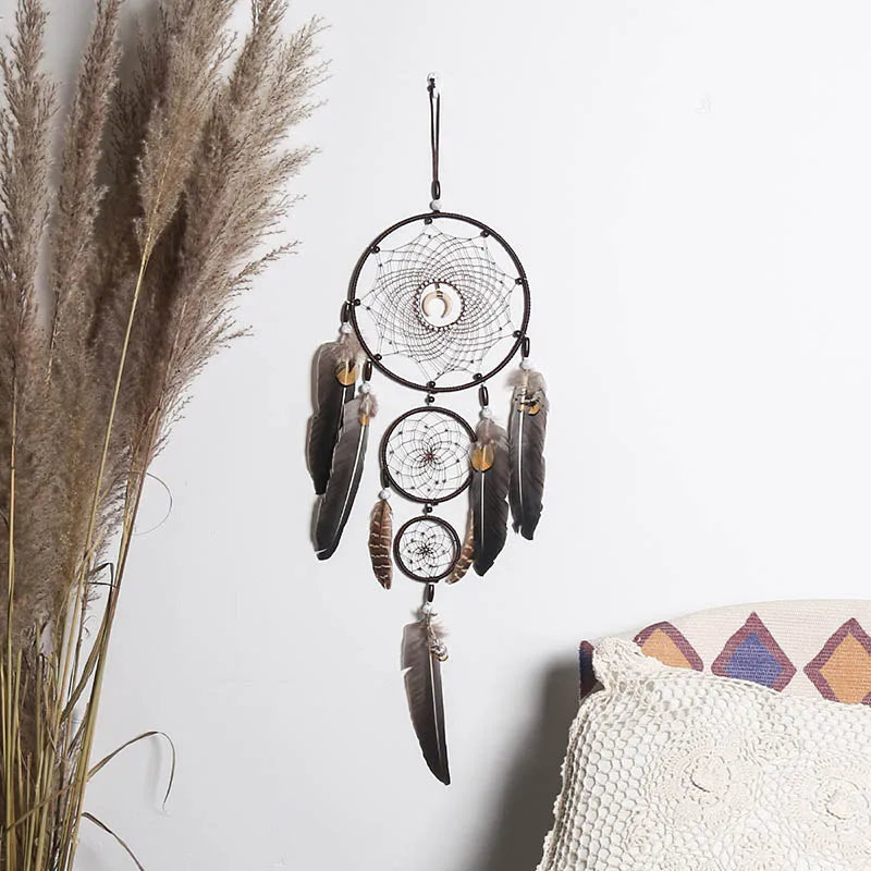 Vintage Feather Dream Catcher Handmade Wall Hanging with Tassel Design for Bedroom Boho Decor and Festival Use