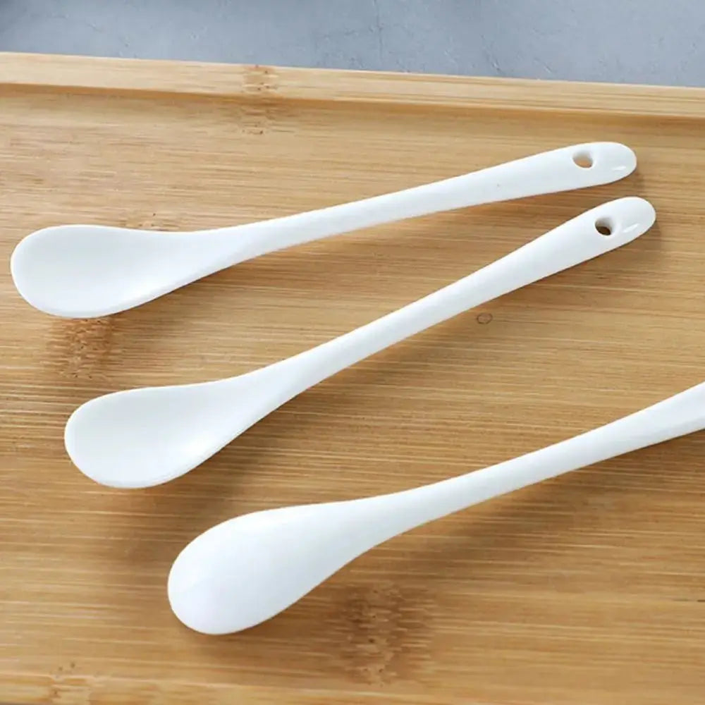 Ceramic Long Handle Spoon White Tea Coffee Stirring Spoon