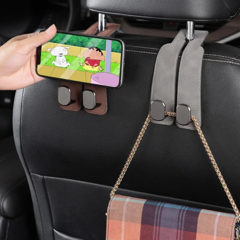 2 Pcs Car Headrest Hook with Soft Leather Finish and Dual Hanging Design for Vehicle Storage