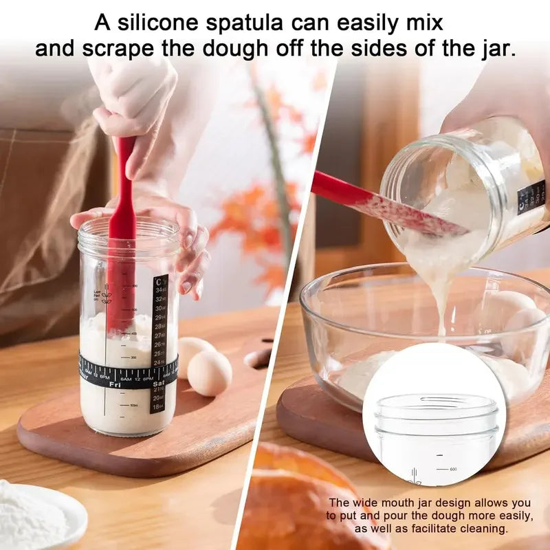 Complete Sourdough Starter Kit with Banneton Proofing Basket Glass Starter Jar for Home Bread Baking