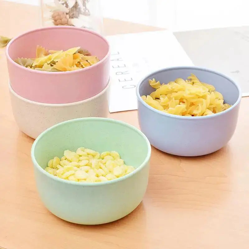Set of 4 Thickened Eco-Friendly Wheat Straw Bowls, Anti-Drop and Portable Dinnerware for Household, Students, or Dormitory Use