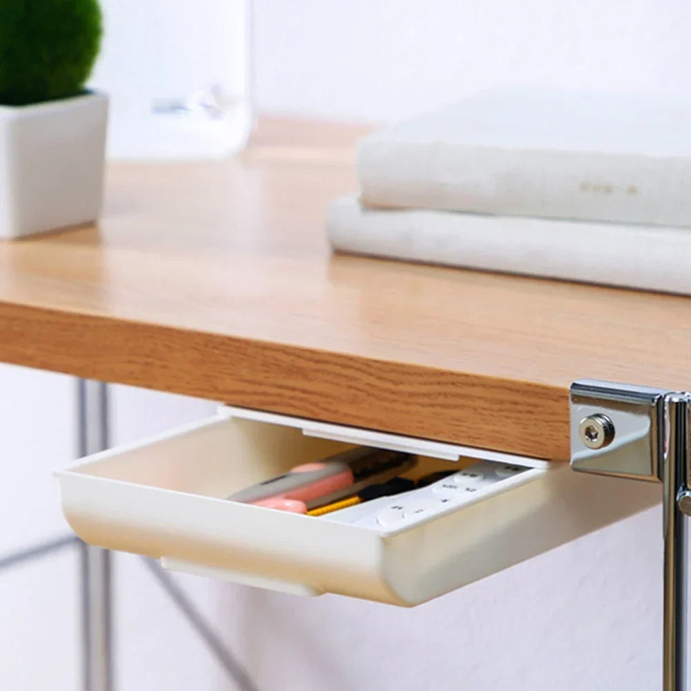 Self Adhesive Under Desk Drawer with Plastic Pencil Tray for Stationery and Small Desk Accessories