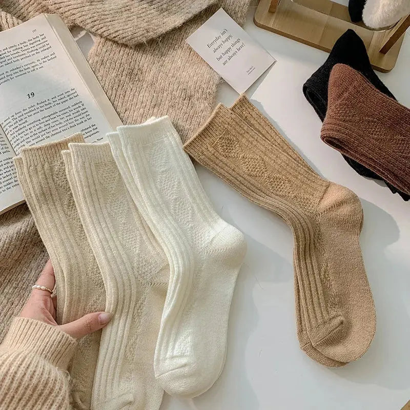 2Pcs Thermal Wool Lounge Socks Set for Women with Thick Knit and Solid Color Winter Design