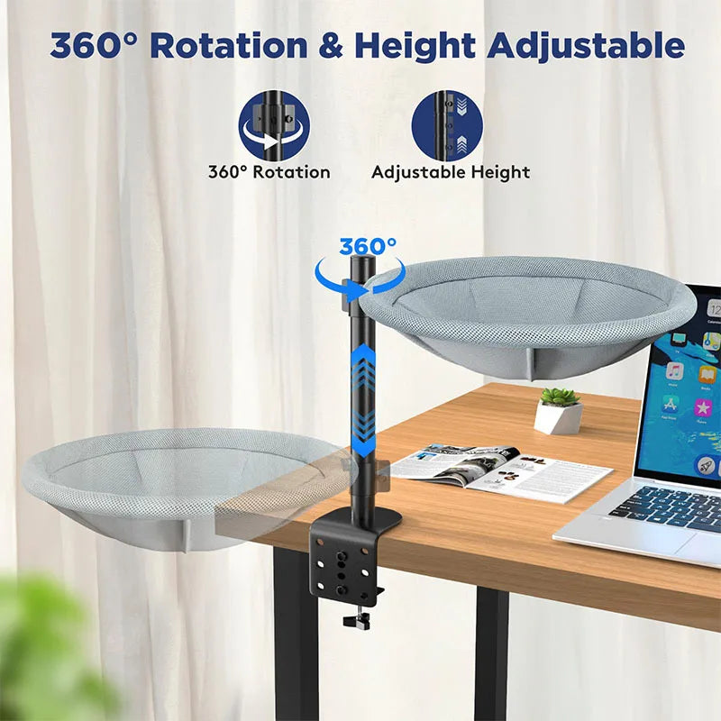 Adjustable Rotating Cat Perch with Clamp On Desk Design for Indoor Climbing and Resting