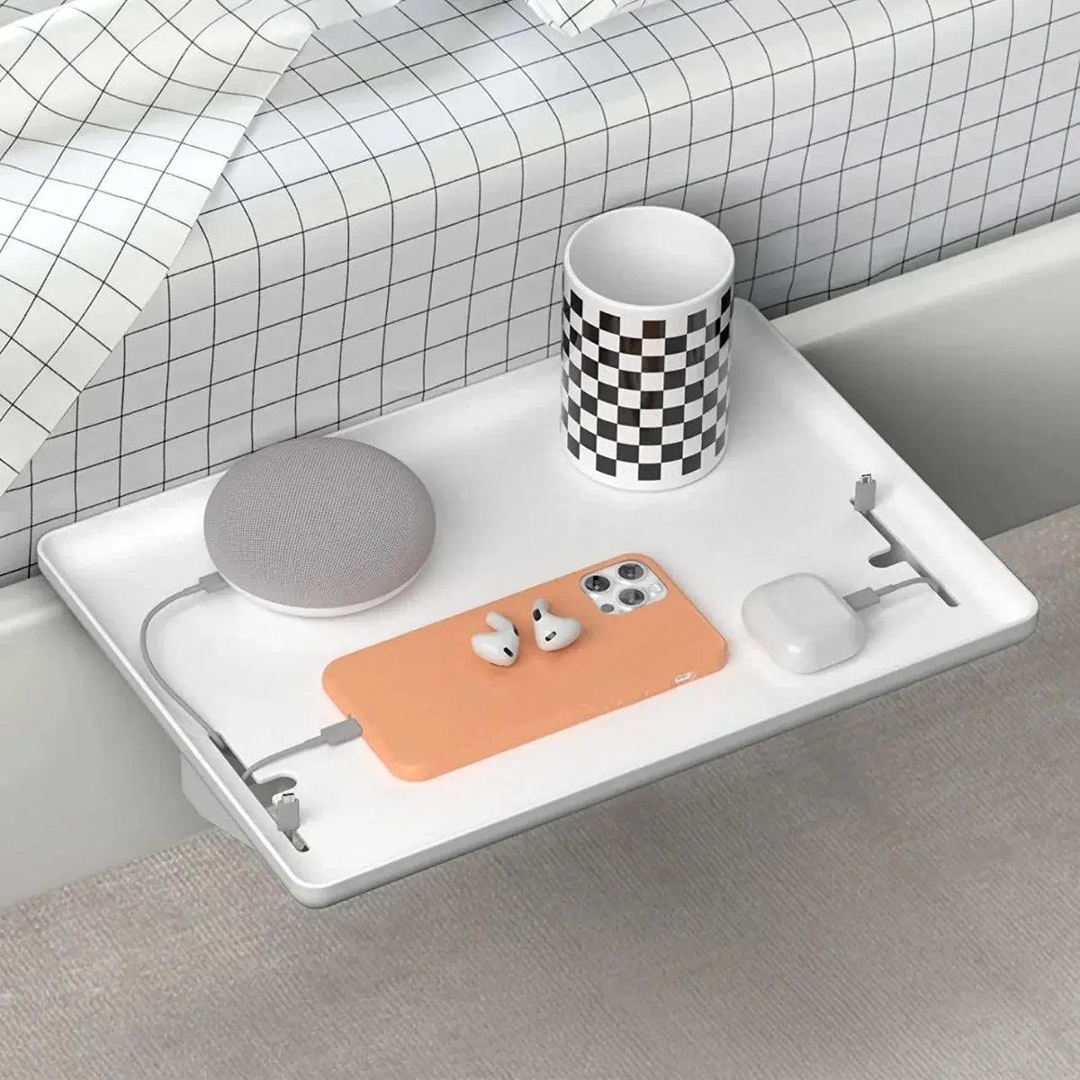 Clip On Bedside Shelf with Cable Catch Design for Dorm Bed and Small Space Storage