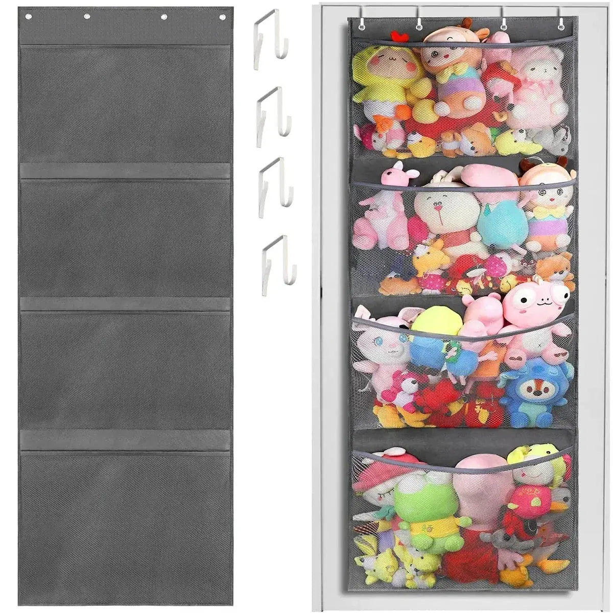 Over Door Stuffed Animal Organizer with Mesh Pockets for Toys
