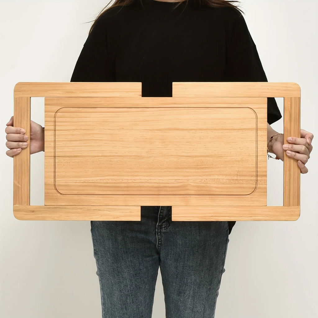Expandable Bamboo Cutting Board with Juice Groove for Over-Sink Food Preparation and Extra Counter Space
