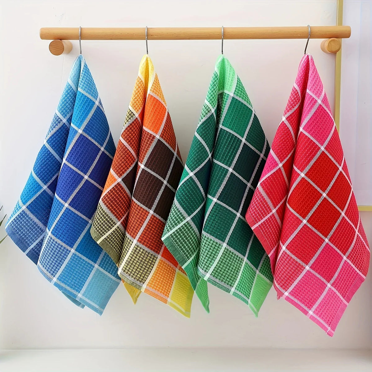 Set of Durable, Highly Absorbent Kitchen Cloths in Green, Pink, Blue, and Yellow for Dishwashing, Scouring, and Everyday Cleaning