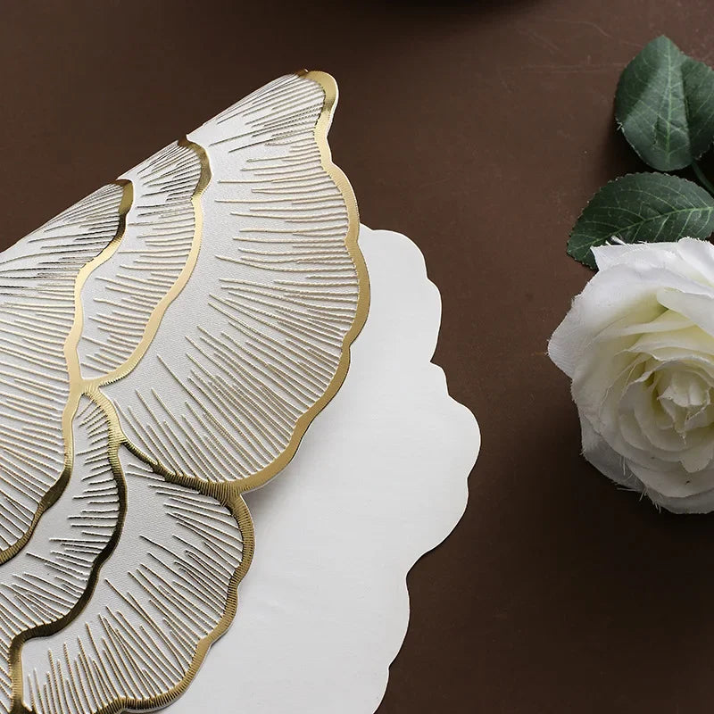 Nordic Style Peony Placemat Gold PVC Round Table Mat Anti Slip Waterproof Dining Table Decor