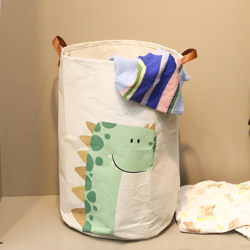 Large Capacity Folding Baby Items Basket with Cartoon Print, Diaper Caddy, Toy Storage, and Laundry Organizer for Nursery or Kids’ Rooms