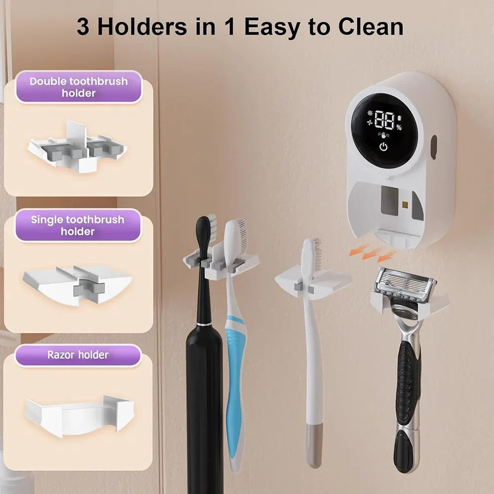 Wall Mounted Smart Toothbrush Holder with Air Drying and Rotating Cover Design for Bathroom Organization