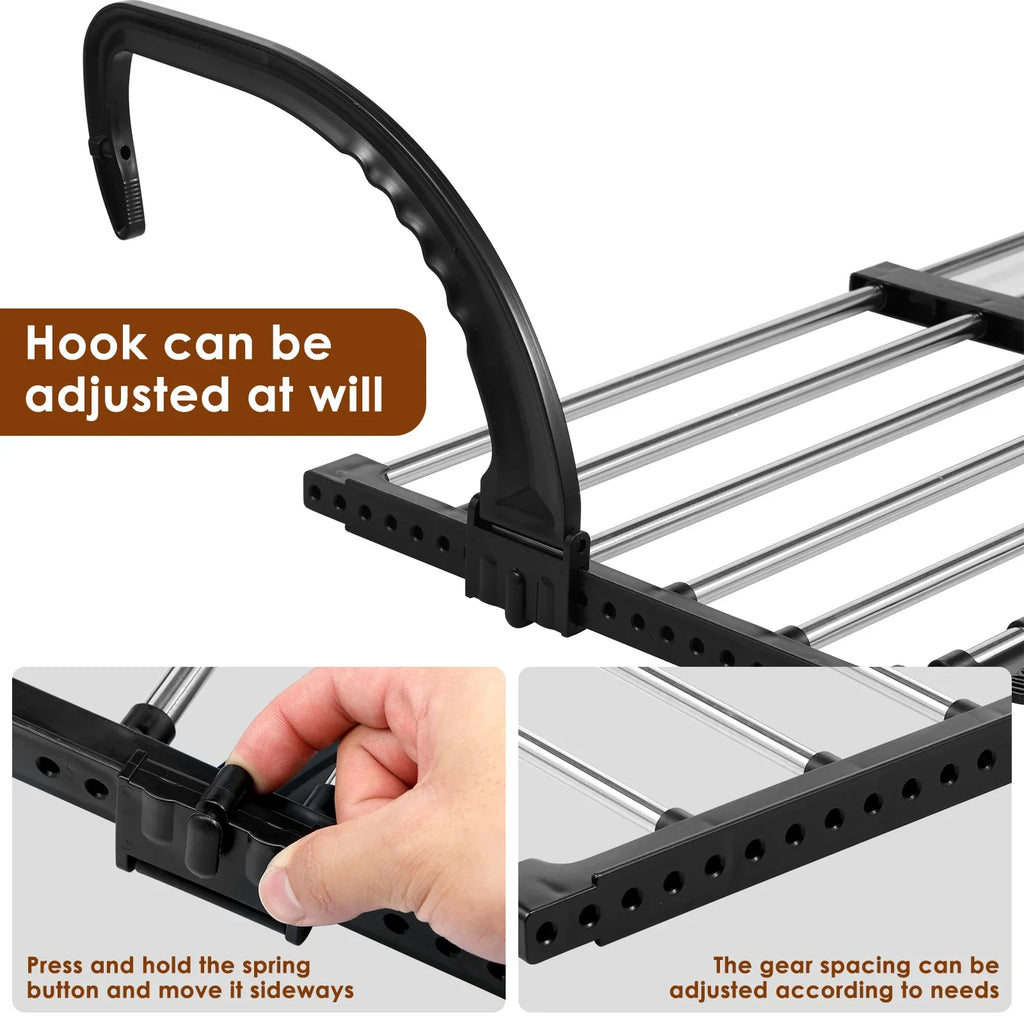 Extendable Radiator Drying Rack with Foldable Stainless Steel Rods for Balcony Bathroom and Laundry Use