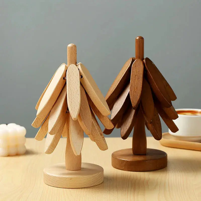 4 Piece Wooden Tree Trivet Set Heat Resistant Table Mat Coasters for Pots and Pans